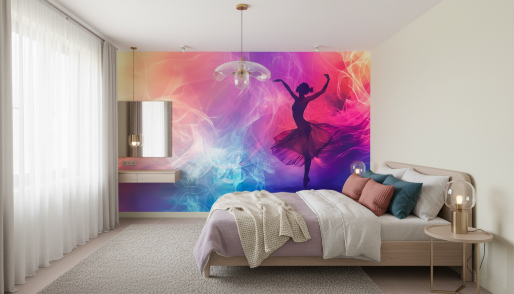 Papier Peint Silhouette Danseuse Flamenca Abstraite Colorée Moderne - Chambre ado