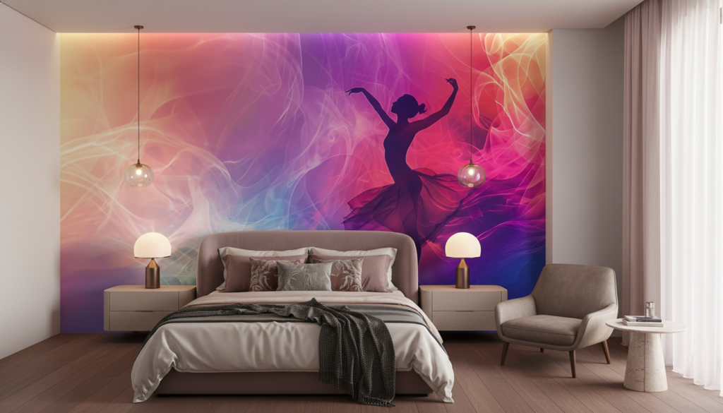 Papier Peint Silhouette Danseuse Flamenca Abstraite Colorée Moderne - Chambre adulte