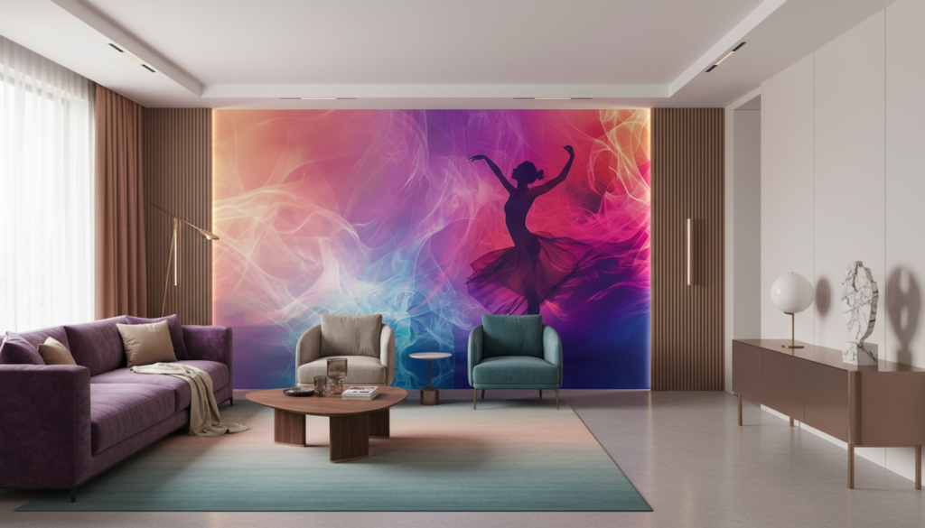 Papier Peint Silhouette Danseuse Flamenca Abstraite Colorée Moderne - Salon / Séjour