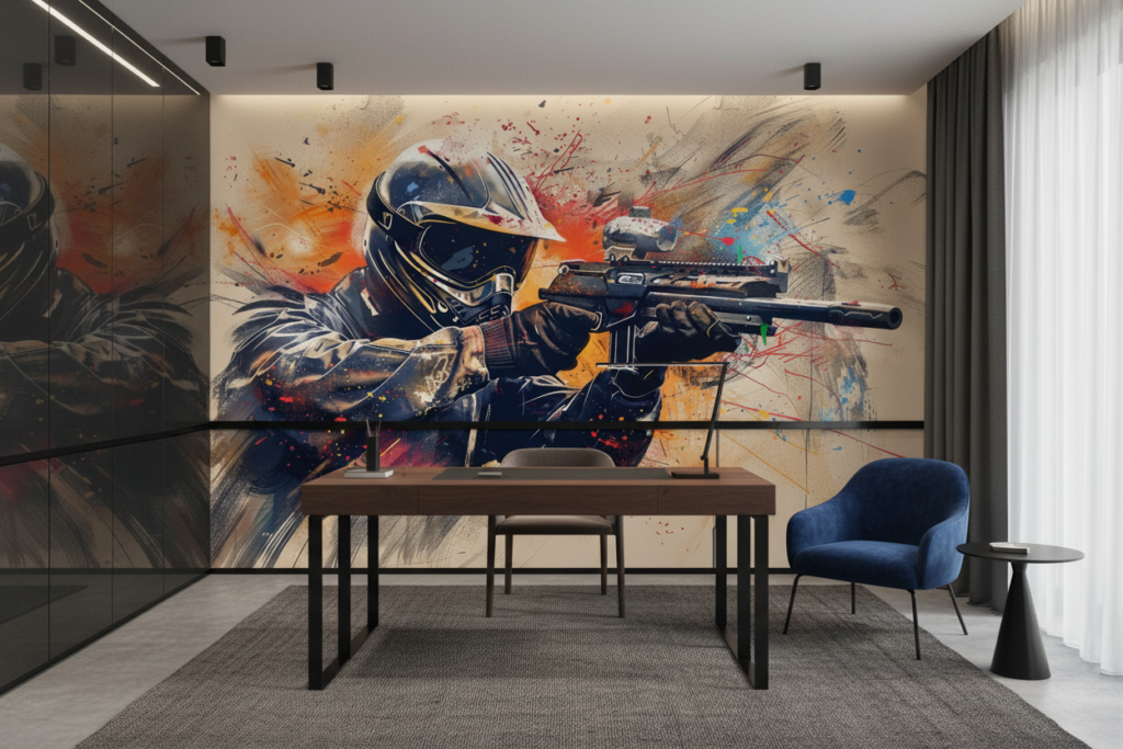 Papier Peint Soldat Futuriste Combat Abstrait Explosions Colorées - Bureau