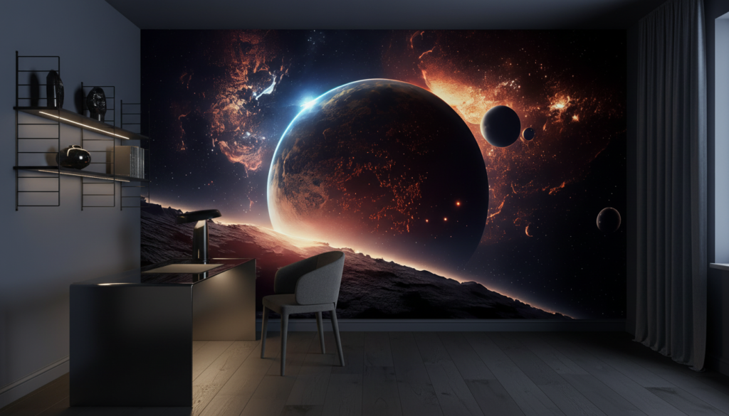 Papier Peint Spatial Planètes et Galaxies Vue Cosmique Fantastique - Bureau