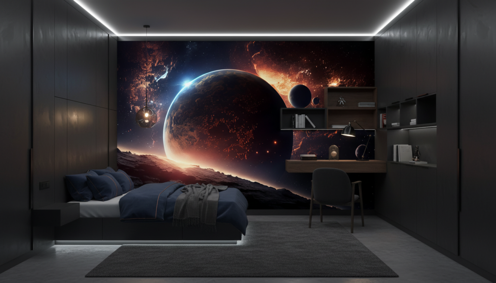 Papier Peint Spatial Planètes et Galaxies Vue Cosmique Fantastique - Chambre ado