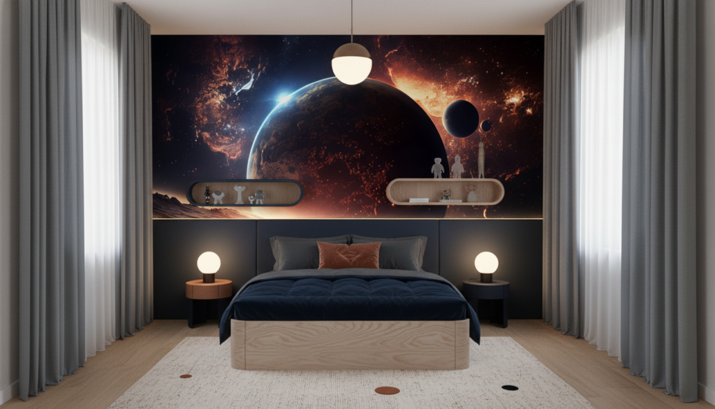 Papier Peint Spatial Planètes et Galaxies Vue Cosmique Fantastique - Chambre enfant