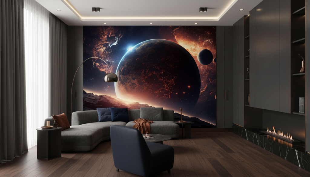 Papier Peint Spatial Planètes et Galaxies Vue Cosmique Fantastique - Salon / Séjour