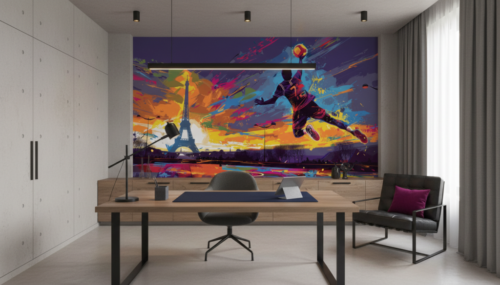 Papier Peint Street Art Basketball Paris Coloré Dynamique - Bureau