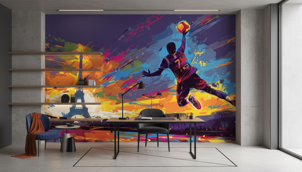 Papier Peint Street Art Basketball Paris Coloré Dynamique - Bureau