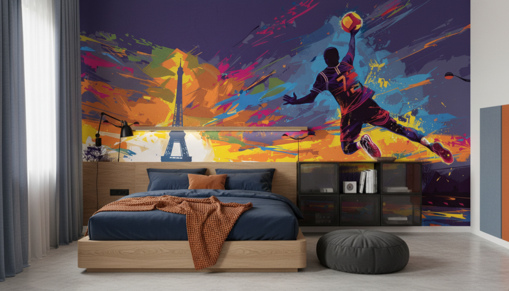 Papier Peint Street Art Basketball Paris Coloré Dynamique - Chambre ado
