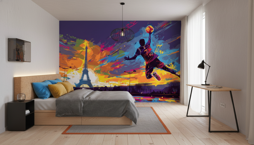 Papier Peint Street Art Basketball Paris Coloré Dynamique - Chambre ado