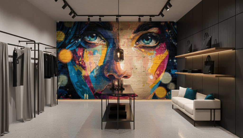 Papier Peint Street Art Portrait Femme Coloré Graffiti Urbain - Boutique