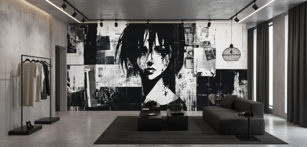 Papier Peint Street Art Portrait Noir et Blanc Urbain - Boutique