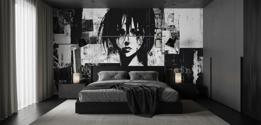Papier Peint Street Art Portrait Noir et Blanc Urbain - Chambre adulte