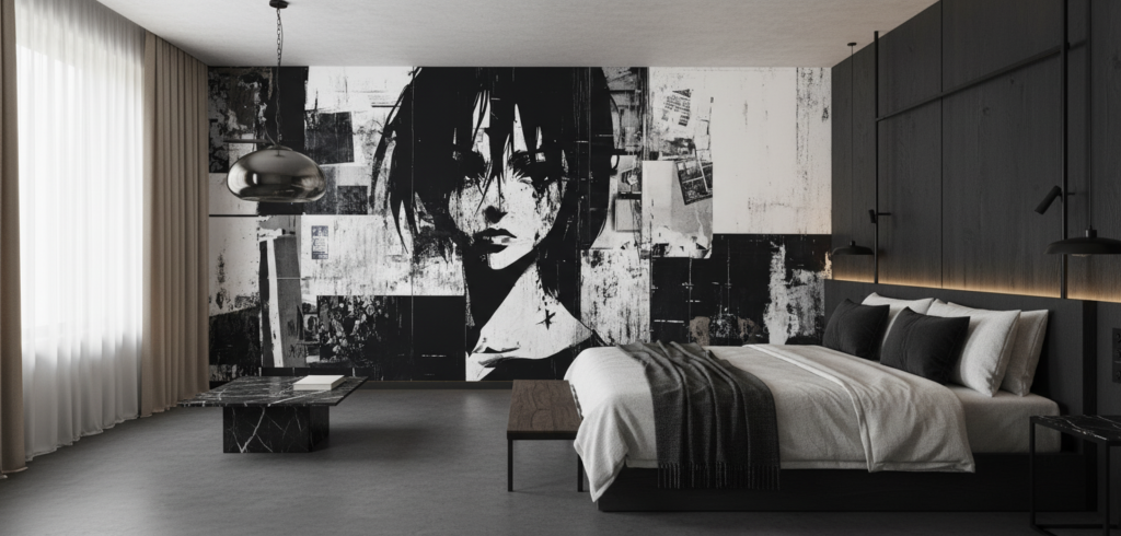 Papier Peint Street Art Portrait Noir et Blanc Urbain - Hôtel