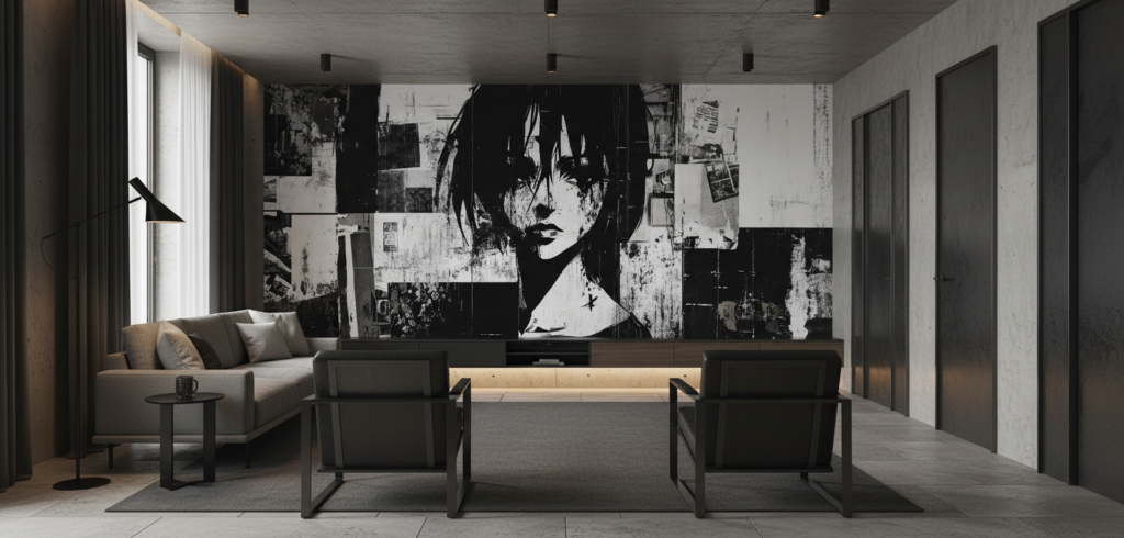 Papier Peint Street Art Portrait Noir et Blanc Urbain - Salon / Séjour