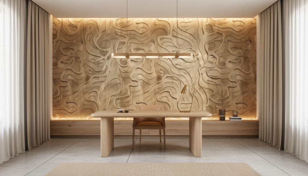 Papier peint texturé bois gravé motifs organiques fluides naturels - Bureau