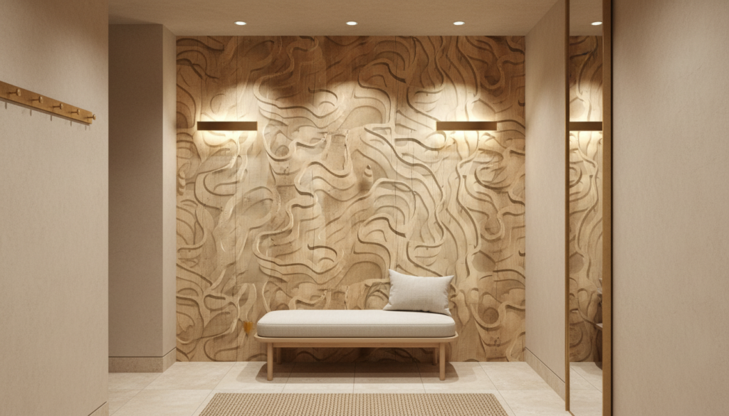 Papier peint texturé bois gravé motifs organiques fluides naturels - Couloir