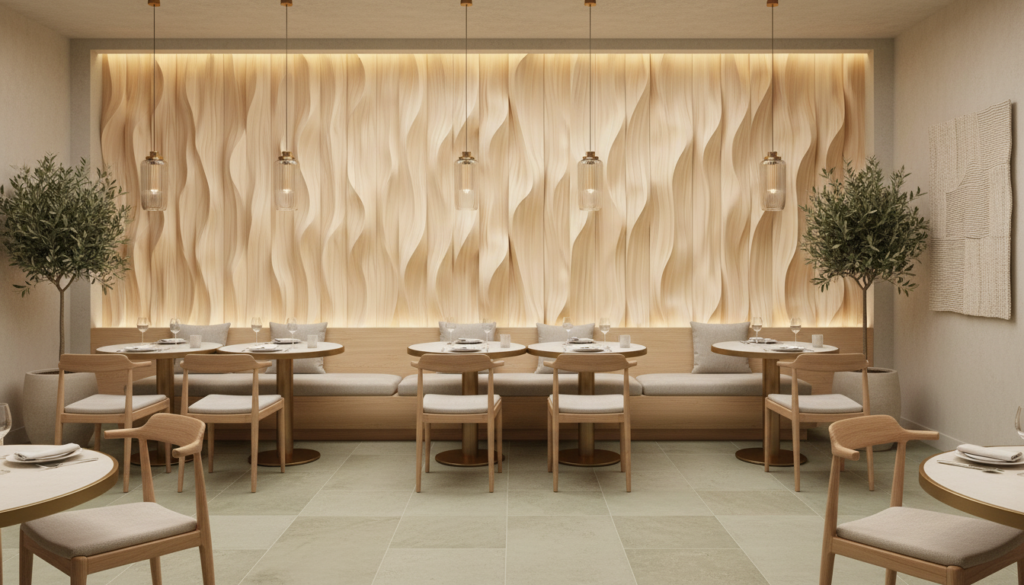 Papier Peint Texture Bois Naturel Ondulé Beige Crème - Restaurant