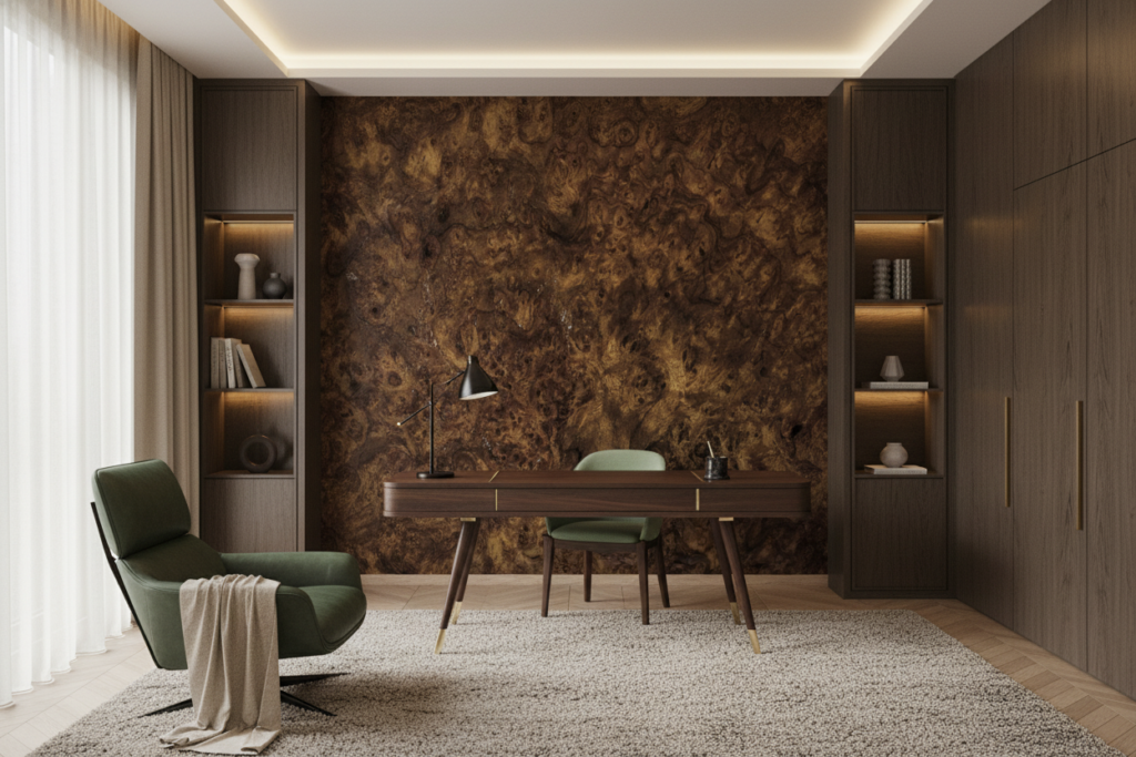 Papier Peint Texture Bois Précieux Effet Loupe Naturel - Bureau