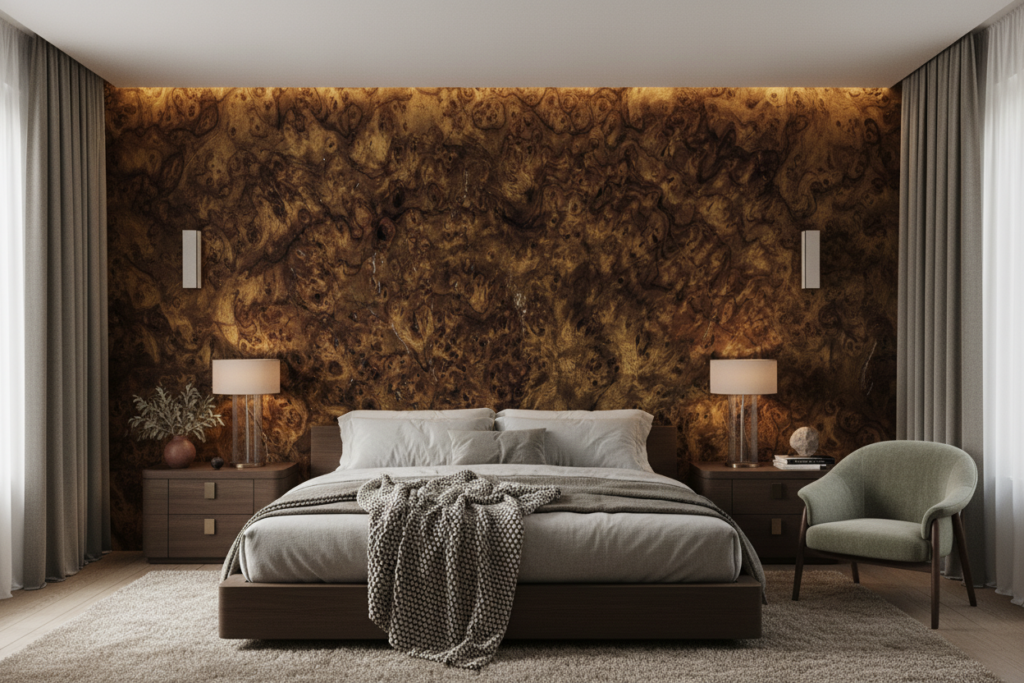 Papier Peint Texture Bois Précieux Effet Loupe Naturel - Chambre adulte