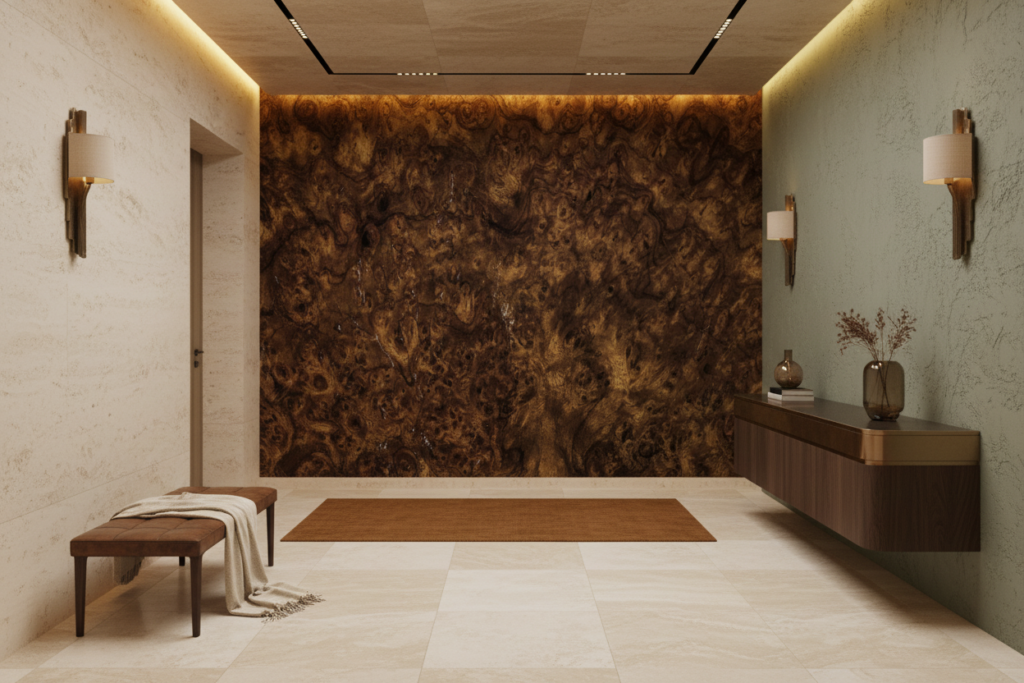 Papier Peint Texture Bois Précieux Effet Loupe Naturel - Couloir