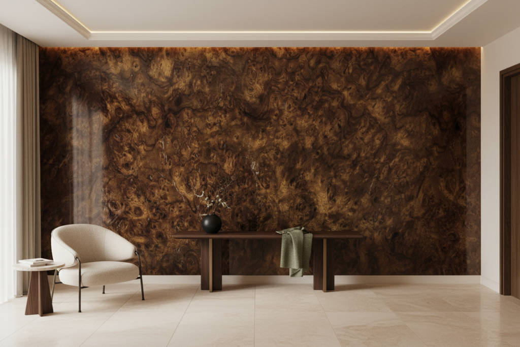 Papier Peint Texture Bois Précieux Effet Loupe Naturel - Entrée