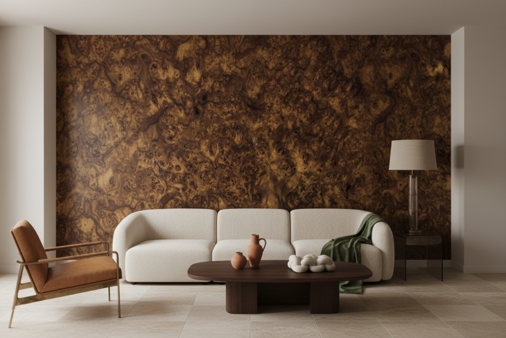 Papier Peint Texture Bois Précieux Effet Loupe Naturel - Salon / Séjour