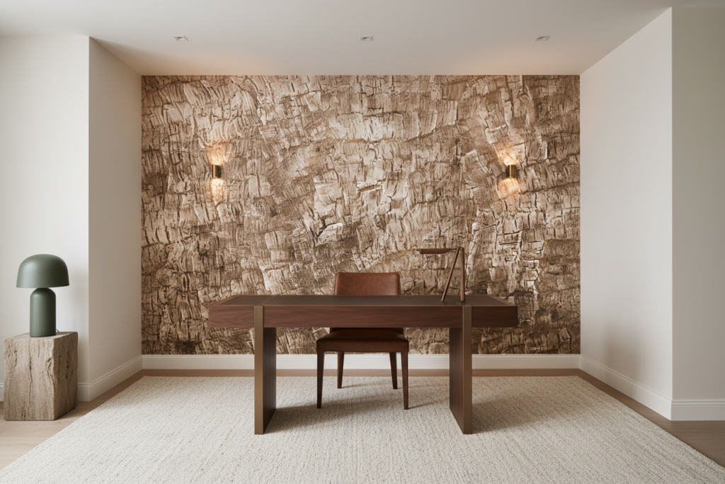 Papier Peint Texture Écorce Naturelle Beige Rustique - Bureau