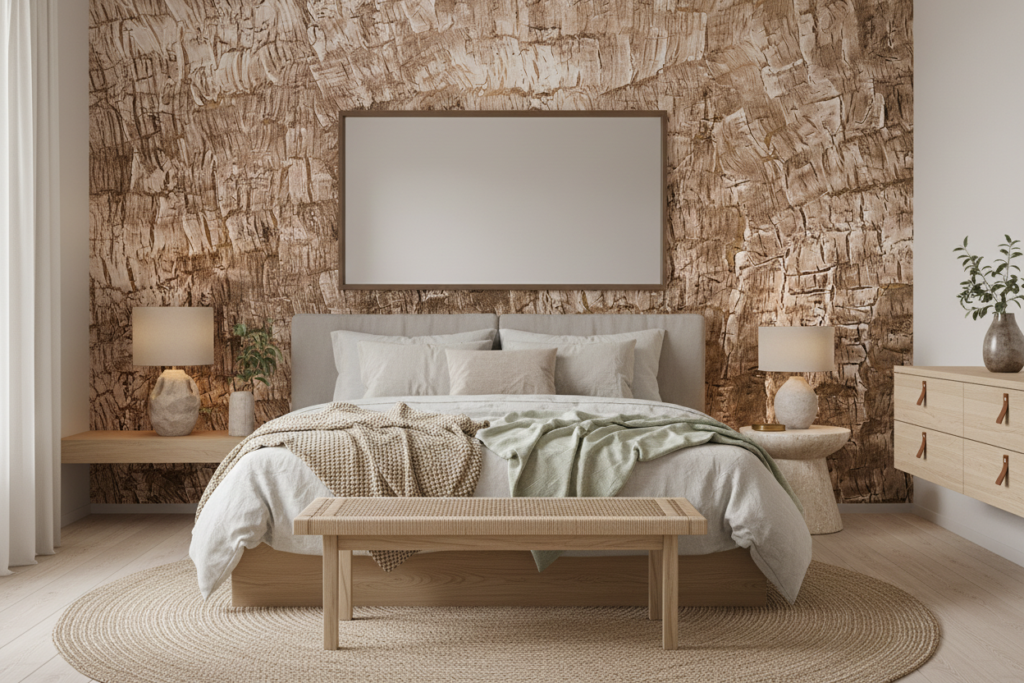 Papier Peint Texture Écorce Naturelle Beige Rustique - Chambre adulte