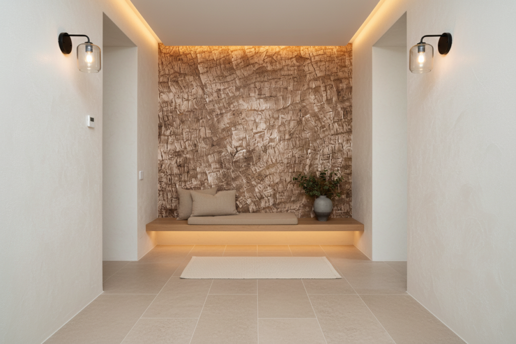 Papier Peint Texture Écorce Naturelle Beige Rustique - Couloir