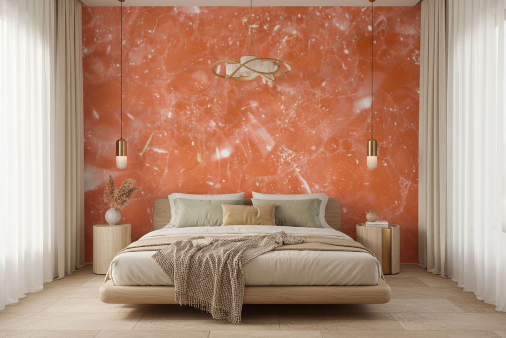 Papier peint texture cristalline corail effet minéral brillant lumineux - Chambre adulte