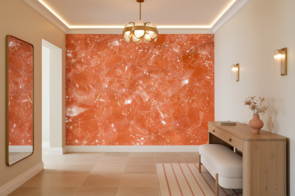 Papier peint texture cristalline corail effet minéral brillant lumineux - Entrée