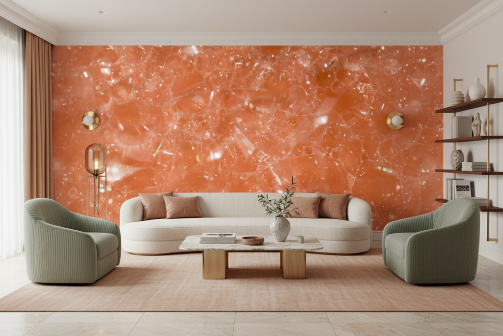 Papier peint texture cristalline corail effet minéral brillant lumineux - Salon / Séjour