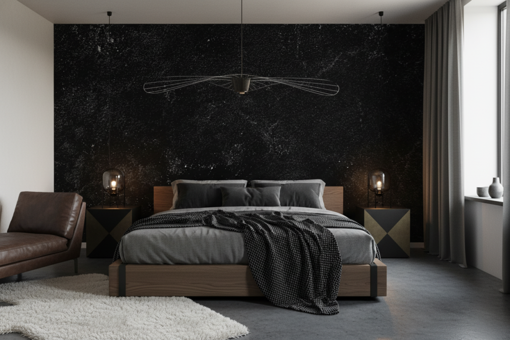 Papier Peint Texture Noire Grunge Effet Béton Industriel - Chambre adulte