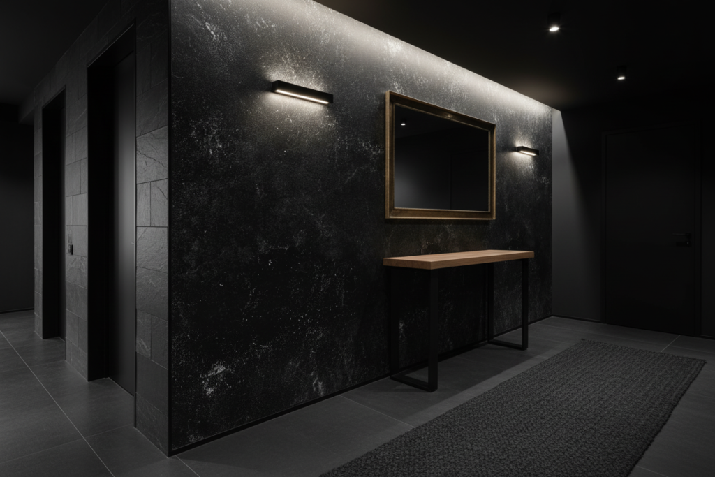 Papier Peint Texture Noire Grunge Effet Béton Industriel - Couloir