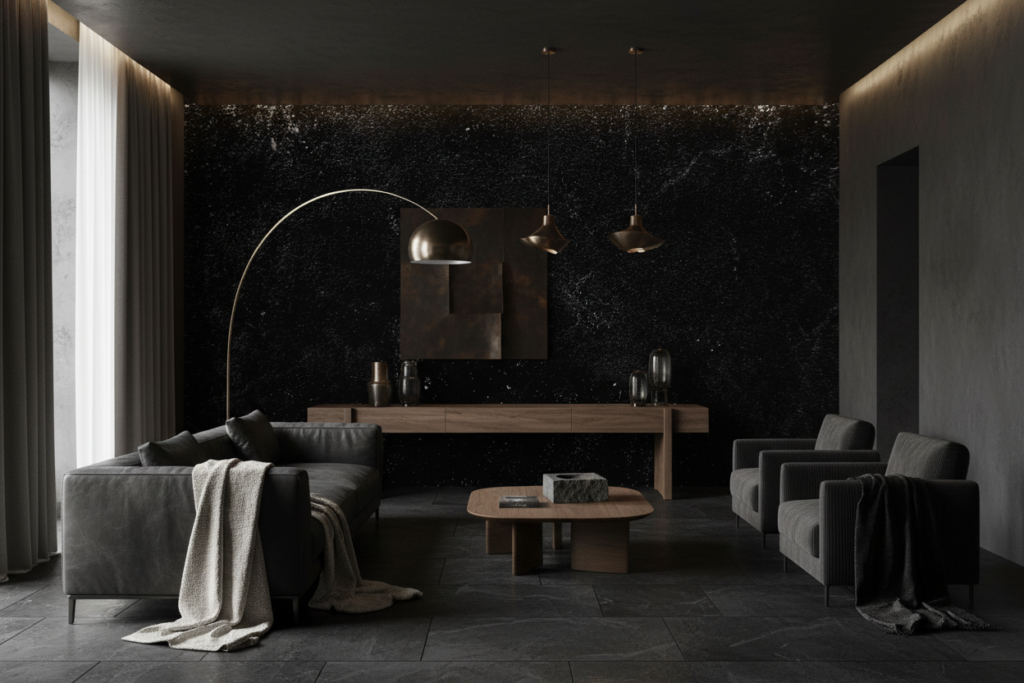 Papier Peint Texture Noire Grunge Effet Béton Industriel - Salon / Séjour