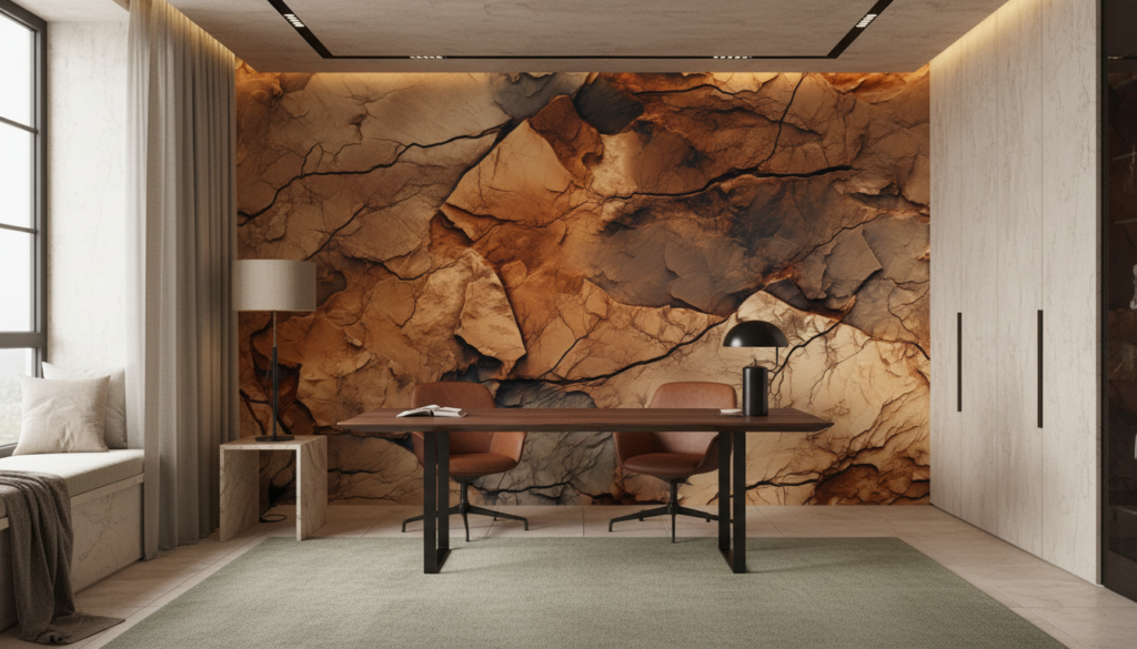 Papier peint texture pierre craquelée effet relief naturel désert - Bureau