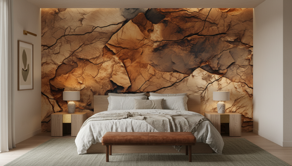 Papier peint texture pierre craquelée effet relief naturel désert - Chambre adulte