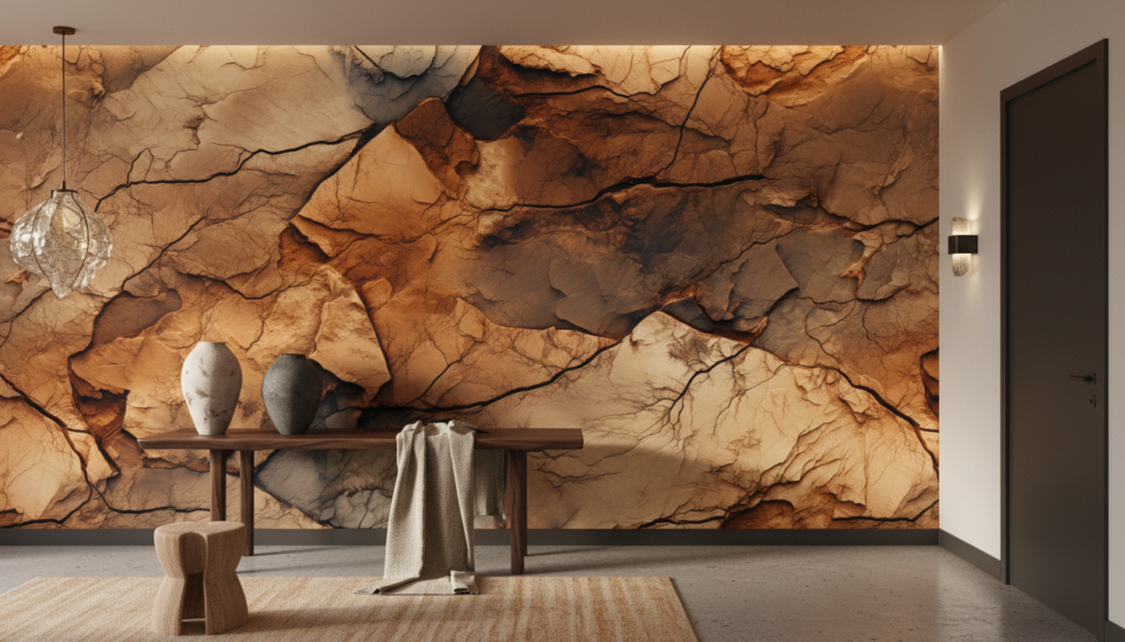 Papier peint texture pierre craquelée effet relief naturel désert - Entrée