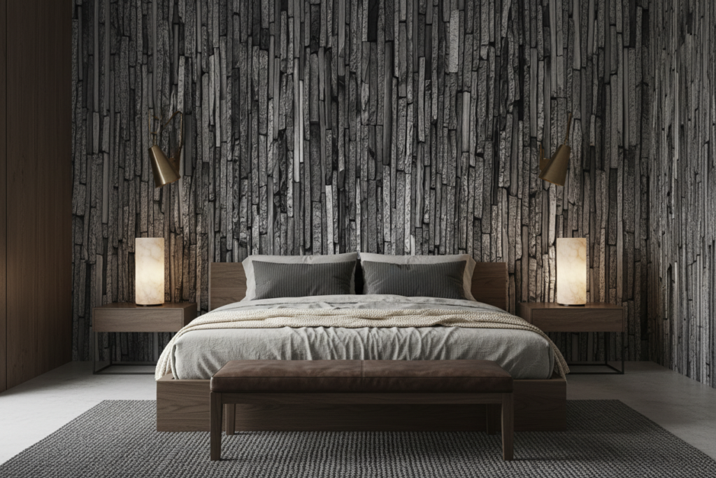 Papier Peint Texture Pierre Naturelle Verticale Effet Relief Moderne - Chambre adulte