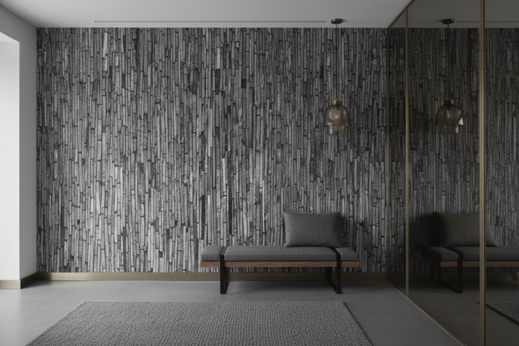 Papier Peint Texture Pierre Naturelle Verticale Effet Relief Moderne - Couloir