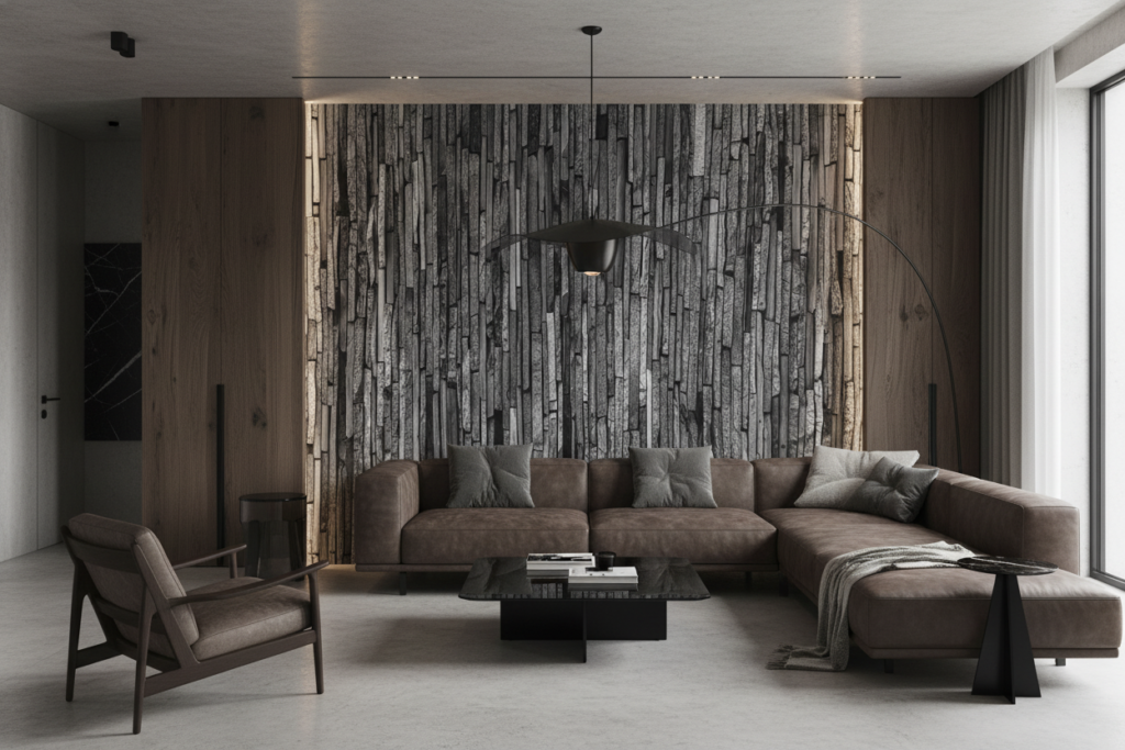 Papier Peint Texture Pierre Naturelle Verticale Effet Relief Moderne - Salon / Séjour