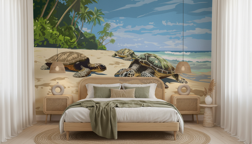 Papier peint tortues marines sur plage tropicale paradisiaque - Chambre adulte