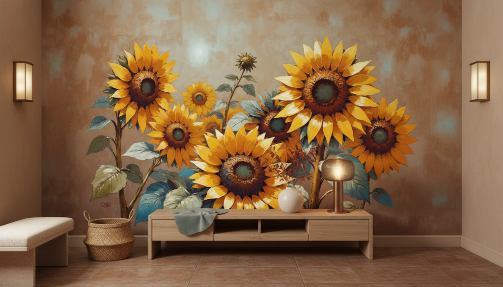 Papier peint tournesols dorés aux tons chauds automnaux - Entrée