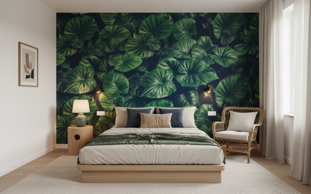 Papier peint tropical feuilles géantes vert luxuriant jungle exotique - Chambre adulte