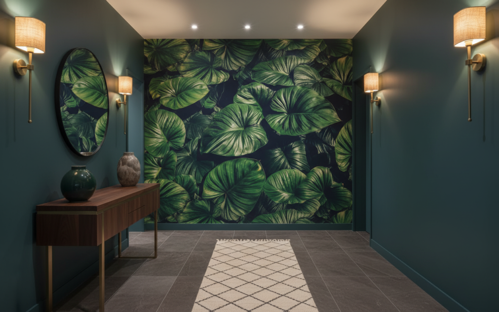 Papier peint tropical feuilles géantes vert luxuriant jungle exotique - Couloir