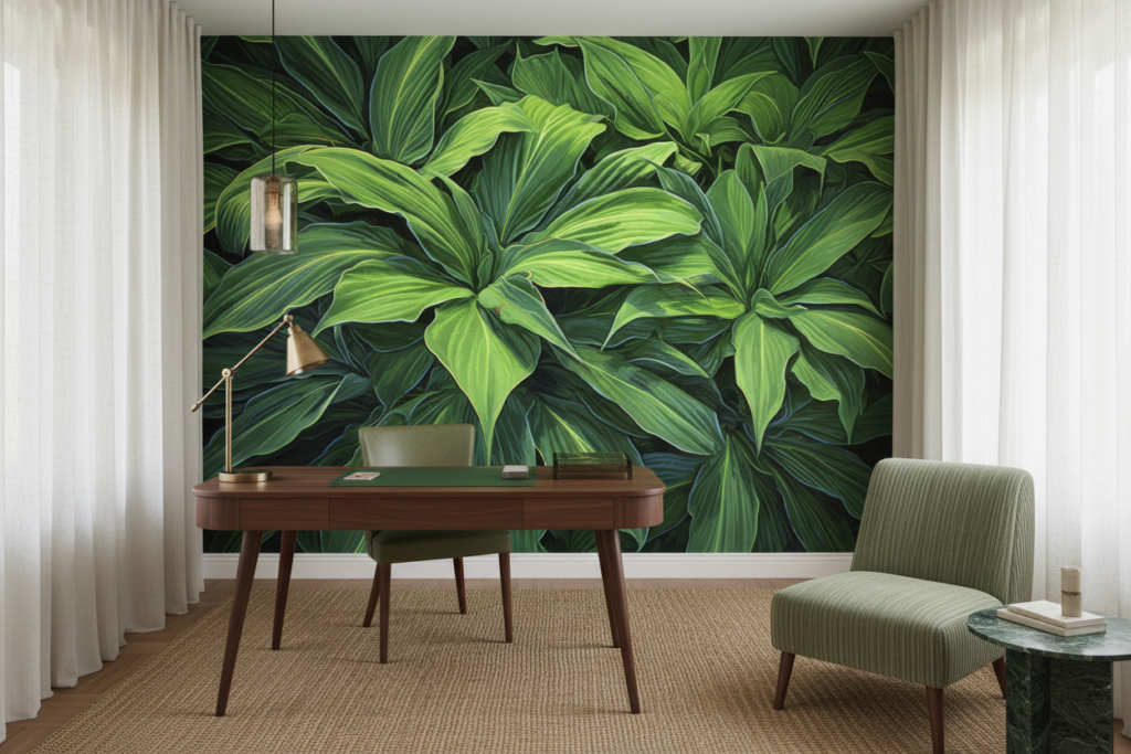 Papier peint tropical luxuriant feuillage vert jungle exotique - Bureau