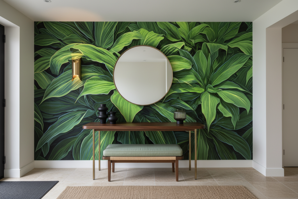 Papier peint tropical luxuriant feuillage vert jungle exotique - Entrée