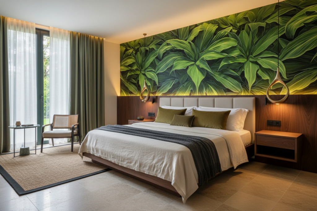 Papier peint tropical luxuriant feuillage vert jungle exotique - Hôtel