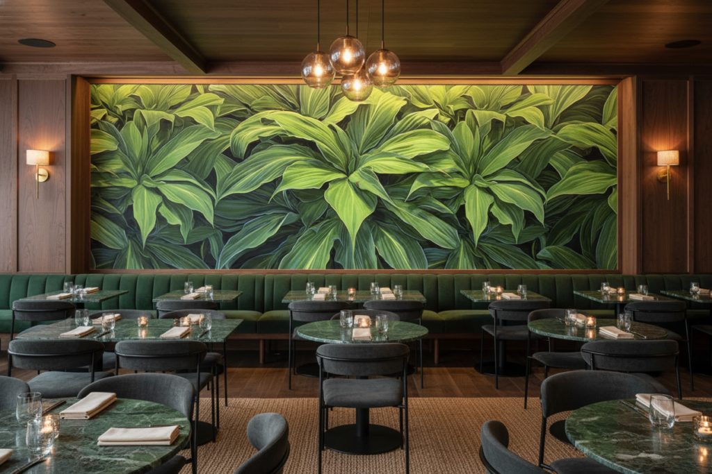 Papier peint tropical luxuriant feuillage vert jungle exotique - Restaurant