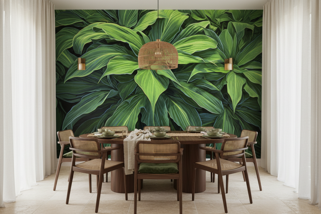 Papier peint tropical luxuriant feuillage vert jungle exotique - Salle à manger
