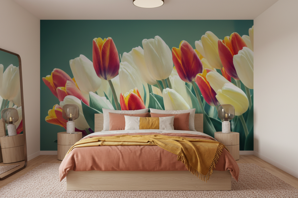 Papier peint tulipes multicolores éclatantes jardin fleuri printanier - Chambre adulte
